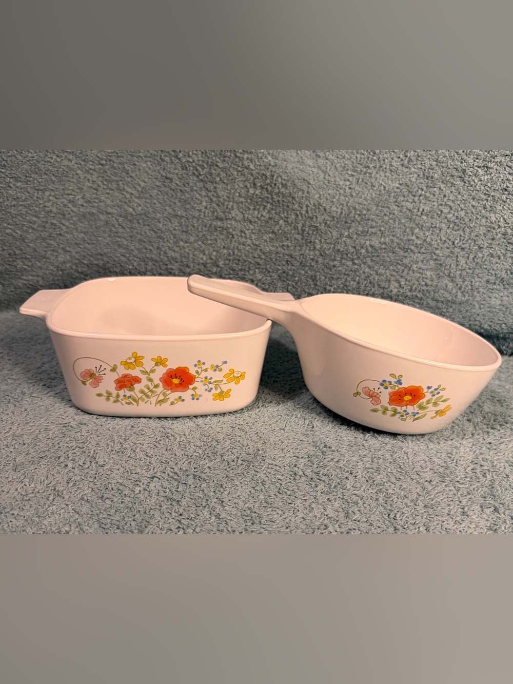 Vintage CorningWare Wildflower Casserole Dish 1.5 Qt & 1.5 Pint Saucepan No Lids